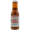 Buffalo Gill's Hot Sauce 12 oz bottle front label showing bold red "Hot Sauce" text, buffalo logo, and "Gourmet Wing and Bar-B-Que Sauce" tagline on white label with orange-red sauce visible through clear glass bottle