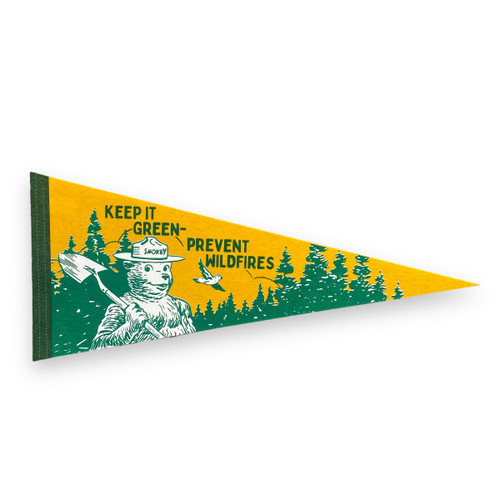 Smokey Bear pennant. Yellow felt, vintage illustration