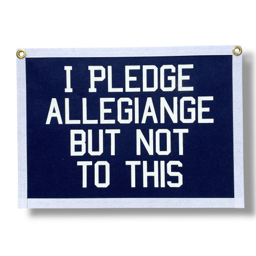 I Pledge Allegiance but not to this printed on a large blue banner