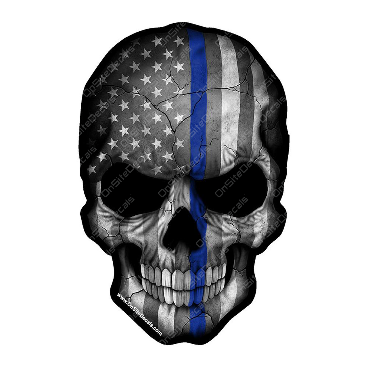 Blue Line Skull Decal
