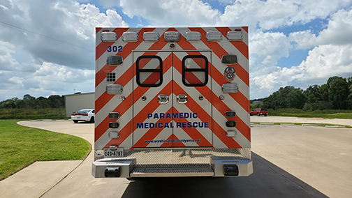 'Enhanced safety with EMS reflective chevrons and window perforated film, ensuring visibility and professionalism for emergency medical services vehicles.