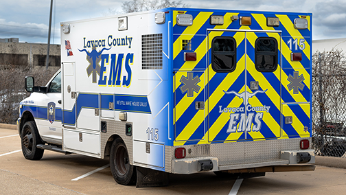 Custom ambulance chevrons showcasing high-visibility safety decals for emergency vehicles.