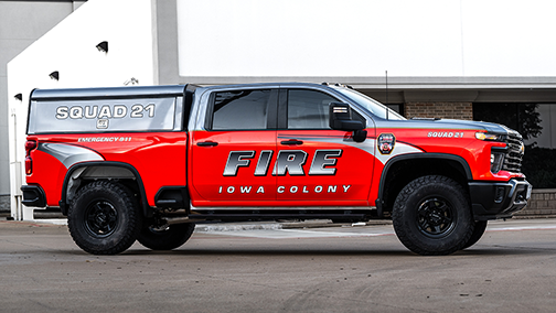 Reflective Ambulance Graphics, Reflective stripping and lettering for ambulance, Engine Turn Gold, Reflective Engine Turn Gold graphics, Fire Department Command Vehicle, Two Tone Wraps