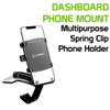 Multipurpose Dashboard, Sun Visor & Rear View Mirror Clip Phone Mount with Spring Base and 360 Degree Cradle Rotation - Black