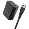20W USB-C PD Power Delivery + 18W Quick Charge 3.0 USB-A Wall Charger + USB-C to USB-C Cable - Black