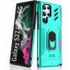 Tough Ring Holder Case with Card Slot for Samsung Galaxy S22 Ultra 5G - Teal