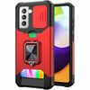 Military Grade All-In-One Ring Stand Card Case for Samsung Galaxy S22 5G - Red