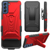 3-IN-1 Advanced Armor Hybrid Case with Belt Clip Holster for Samsung Galaxy S22 Ultra 5G - Red
