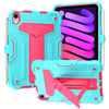 Military Grade Drop Proof Rugged Hybrid Armor Case with Kickstand for iPad Mini 6 (6th Generation) - Teal Hot Pink
