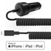 iDARS MFi Apple Certified 18W PD 3.0 Car Charger with Hardwired Lightning Coiled Cable - Black