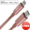 3-Pack iDARS MFi Apple Certified PD Fast Charge USB-C to Lightning Braided Cable (4 ft) - Rose Gold