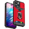 Military Grade All-In-One Ring Stand Card Case for iPhone 14 Pro Max - Red