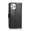 Leather Wallet Case with Zipper Pocket for iPhone 14 - Black
