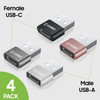 4-Pack USB-C (Type-C) Female to USB Male Data Sync and Charger Cable Adapter