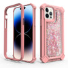 Military Grade Quicksand Glitter Waterfall Hybrid Case for iPhone 14 Pro - Pink