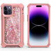 Military Grade Quicksand Glitter Waterfall Hybrid Case for iPhone 14 Pro - Pink