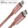 iDARS MFi Certified PD Fast Charge USB-C to Lightning Braided Cable (4 ft) - Rose Gold