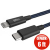 3-Pack iDARS MFi Certified PD Fast Charge USB-C to Lightning Braided Cable (6 ft) - Blue