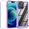 Tough Shield Snap-on Transparent Case and Tempered Glass Screen Protector for iPhone 14 Pro - Purple