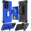 Ultra Rugged Hybrid Kickstand Case with Card Slot and Belt Clip Holster for Samsung Galaxy S23 Ultra - Blue