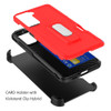 Ultra Rugged Hybrid Kickstand Case with Card Slot and Belt Clip Holster for Samsung Galaxy S23 Plus - Red