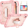 Military Grade 3-IN-1 Hybrid Armor Case with Hand and Shoulder Strap for iPad (10th Generation) - Pink