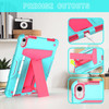 Military Grade Drop Proof Rugged Hybrid Armor Case with Kickstand for iPad (10th Generation) - Teal Hot Pink