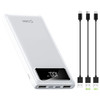 10000mAh Power Bank Battery with Smart Digital Display and 3-Pack Charging Cable - White