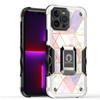 Military Grade Shockproof Hybrid Armor Case with Ring Grip for iPhone 14 Pro - Marble Pink