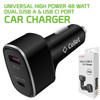 48W USB-C PD Power Delivery + USB-A Quick Charge 3.0 Car Charger - Black