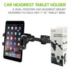 Universal Headrest Tablet and Phone Mount Holder with Extendable Telescopic Arm and 360 Degree Rotation - Black
