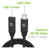 High-Speed USB-C Male to USB-C Female Charge & Sync Braided Extension Cable - Black