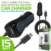 15 Watt USB-C Car Charger with USB-A Charging Port - Black