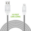 10 ft. Nylon Braided MFi Certified Lightning Connector to USB-A Charge and Sync Cable - Silver