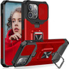 Military Grade All-In-One Ring Stand Card Case for iPhone 15 Pro Max - Red