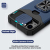 Military Grade All-In-One Ring Stand Card Case for iPhone 15 Plus - Navy Blue