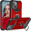 Military Grade All-In-One Ring Stand Card Case for iPhone 15 Plus - Red