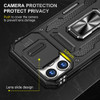 Military Grade Ring Holder Case with Camera Lens Cover for iPhone 15 Pro Max - Black