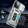 Military Grade Ring Holder Case with Camera Lens Cover for iPhone 15 - Grey