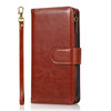 Leather Wallet Case with Zipper Pocket for iPhone 15 Pro Max - Brown