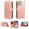 Leather Wallet Case with Zipper Pocket for iPhone 15 Pro - Rose Gold