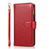 Leather Wallet Case with Zipper Pocket for iPhone 15 Plus - Red