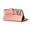 Leather Wallet Case with Zipper Pocket for iPhone 15 Plus - Rose Gold