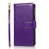Leather Wallet Case with Zipper Pocket for iPhone 15 - Purple