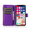 Leather Wallet Case with Zipper Pocket for iPhone 15 - Purple