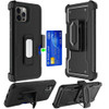 Ultra Rugged Hybrid Kickstand Case with Card Slot and Belt Clip Holster for iPhone 15 Pro Max - Black