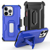 Ultra Rugged Hybrid Kickstand Case with Card Slot and Belt Clip Holster for iPhone 15 Pro Max - Blue