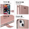 Extra Series Essential Leather Wallet Stand Case for iPhone 15 - Rose Gold