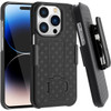 Shell Holster Kickstand Case with Spring Belt Clip for iPhone 15 Pro Max - Black
