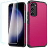 Shockproof Air Cushion Hybrid Case with Tempered Glass Screen Protector for Samsung Galaxy S23 FE - Hot Pink